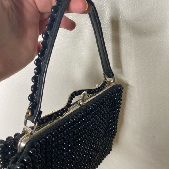 Vintage 50s 60s 70s 1950s 1960s 1970s black beaded purse retro antique - Picture 6 of 8